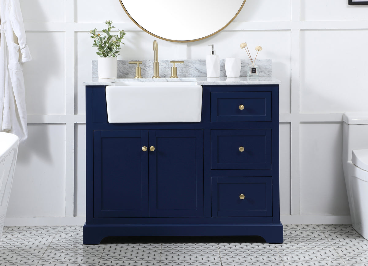 42 inch Single bathroom vanity in blue with backsplash