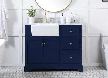 42 inch Single bathroom vanity in blue with backsplash
