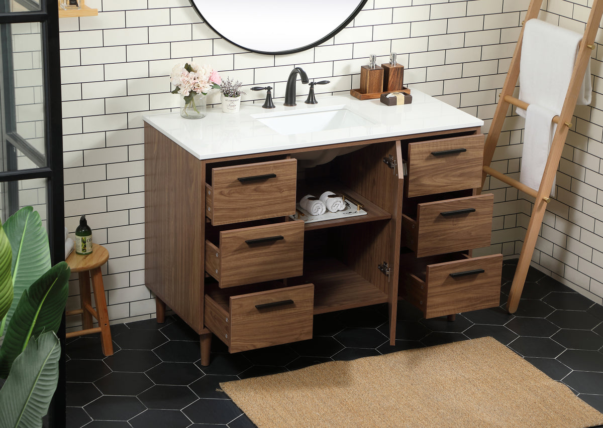 48 inch Single bathroom vanity in walnut brown