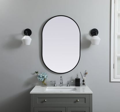 Metal Frame Oval Mirror 24x36 Inch in Black
