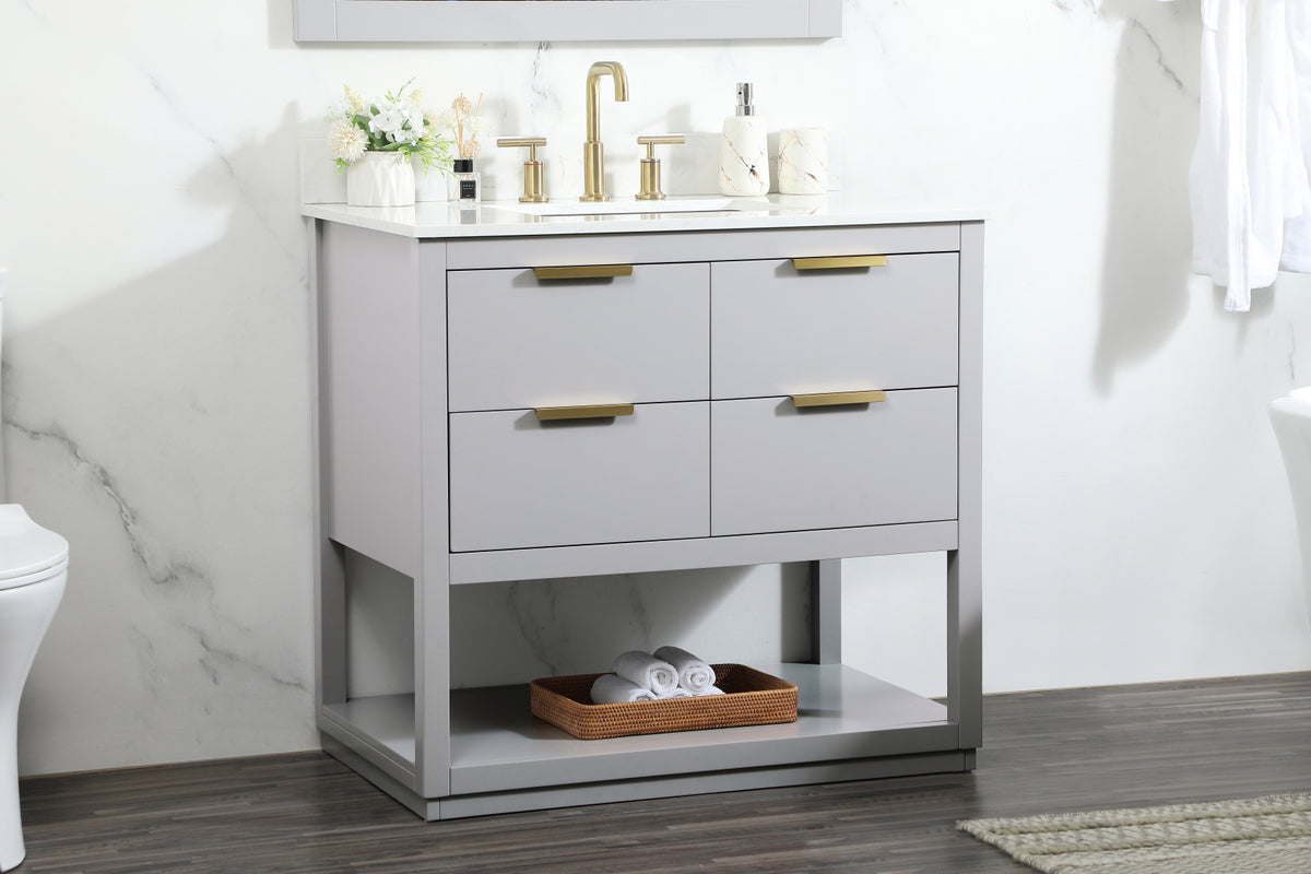 36 inch Single bathroom vanity in grey with backsplash