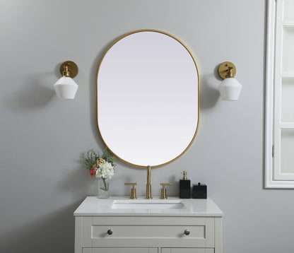 Metal Frame Oval Mirror 27x36 Inch in Brass