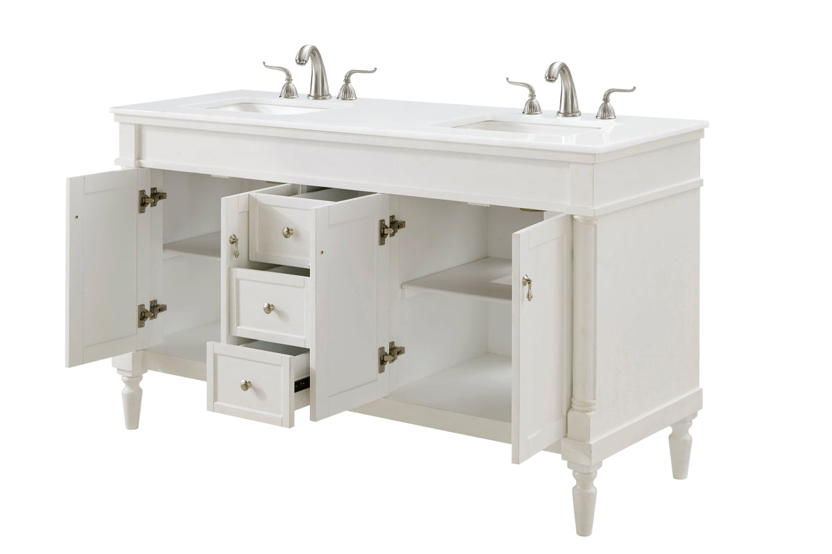 60 inch Single Bathroom vanity in Antique White with ivory white engineered marble