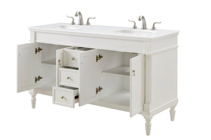 60 inch Single Bathroom vanity in Antique White with ivory white engineered marble