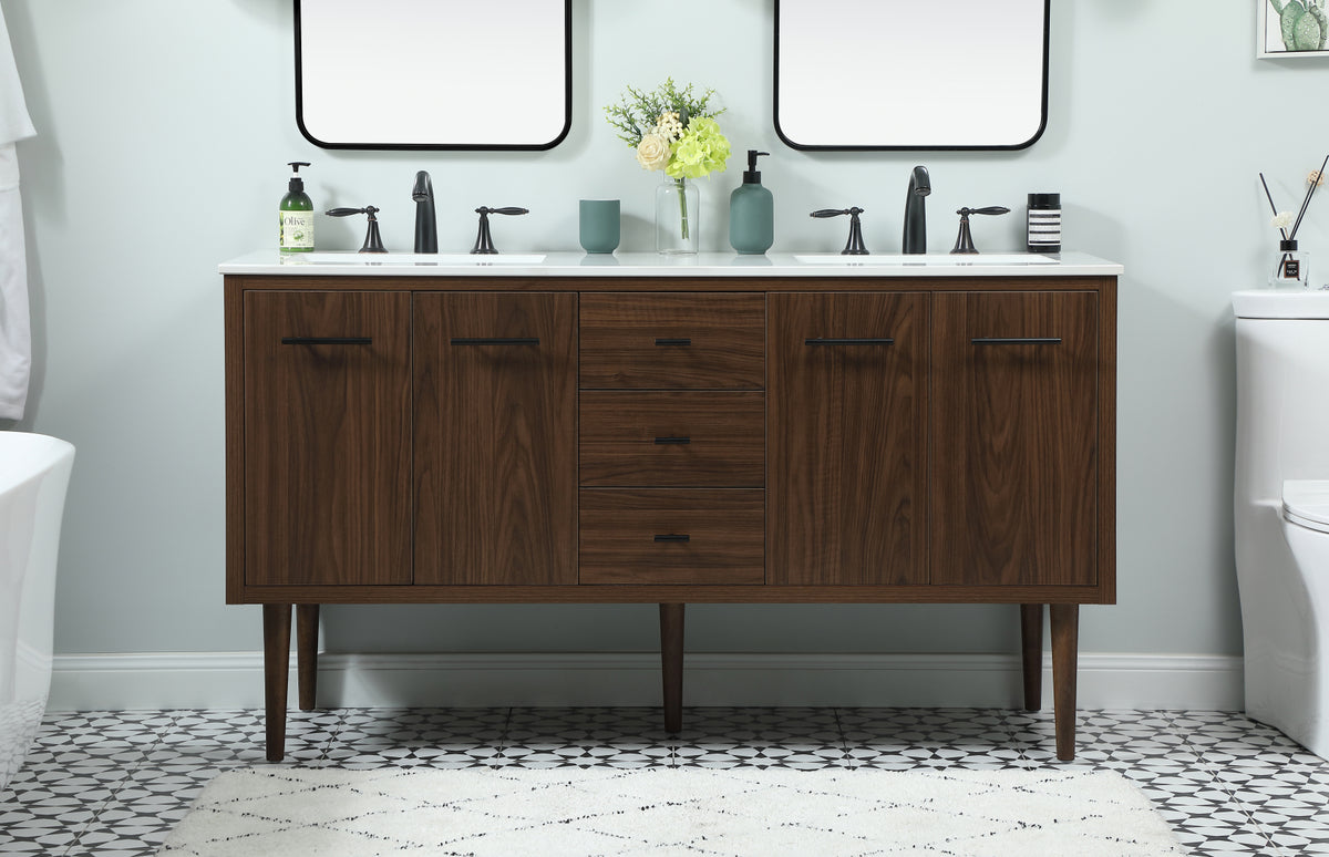 60 inch Single bathroom vanity in walnut