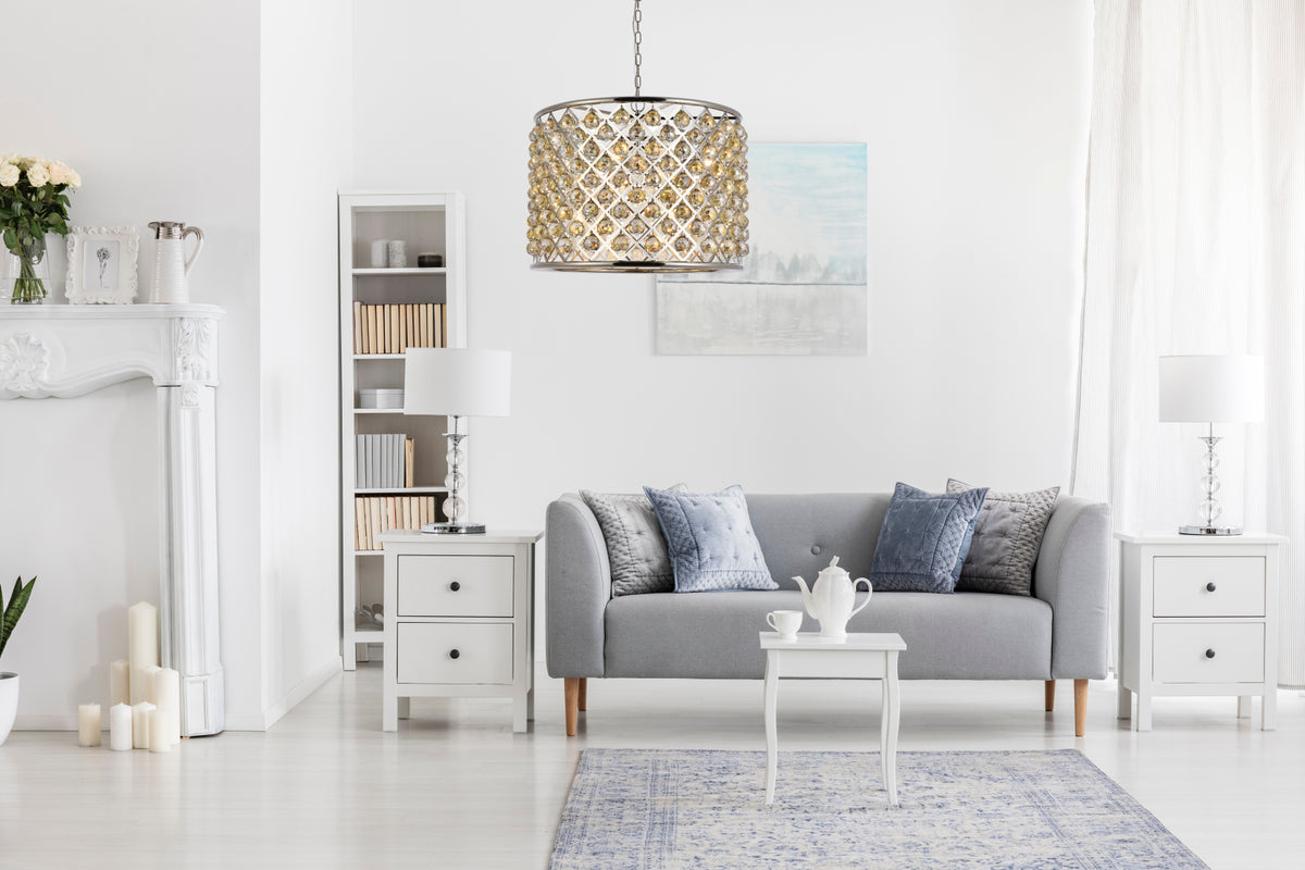 Madison 8 light polished nickel Chandelier Golden Teak (Smoky) Royal Cut Crystal