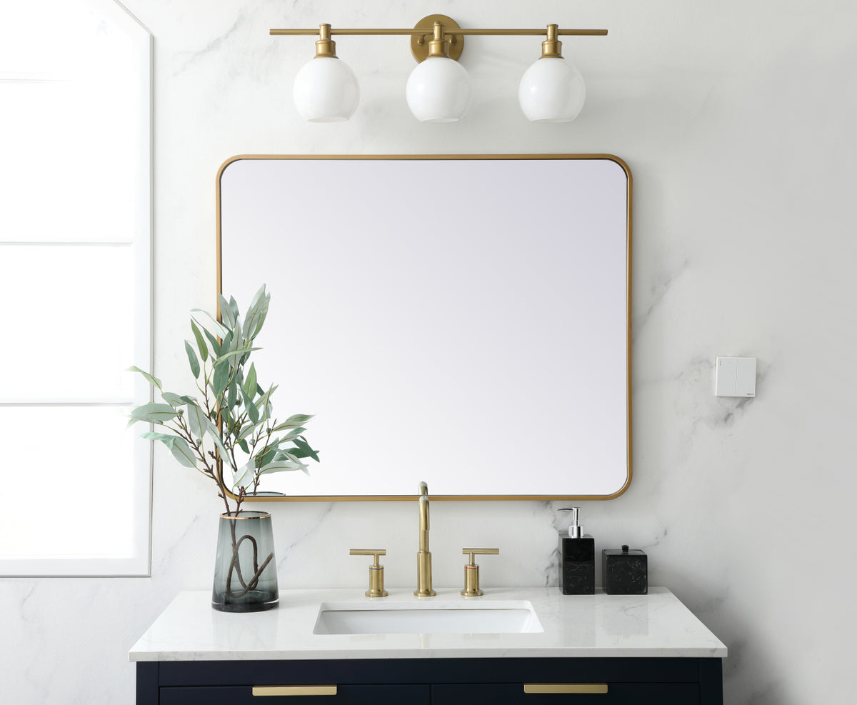 Soft corner metal rectangular mirror 30x36 inch in Brass