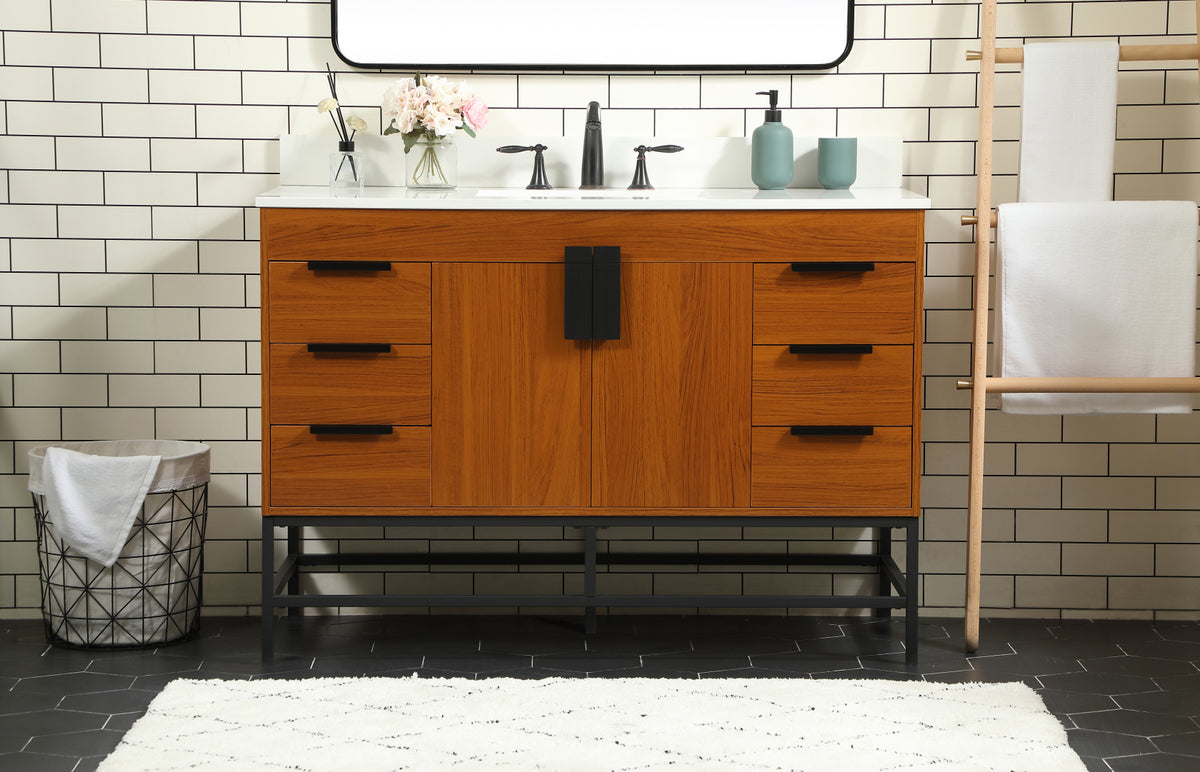 48 inch Single bathroom vanity in teak with backsplash