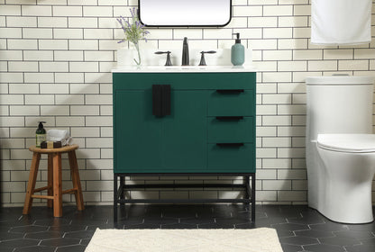 32 inch Single bathroom vanity in green with backsplash