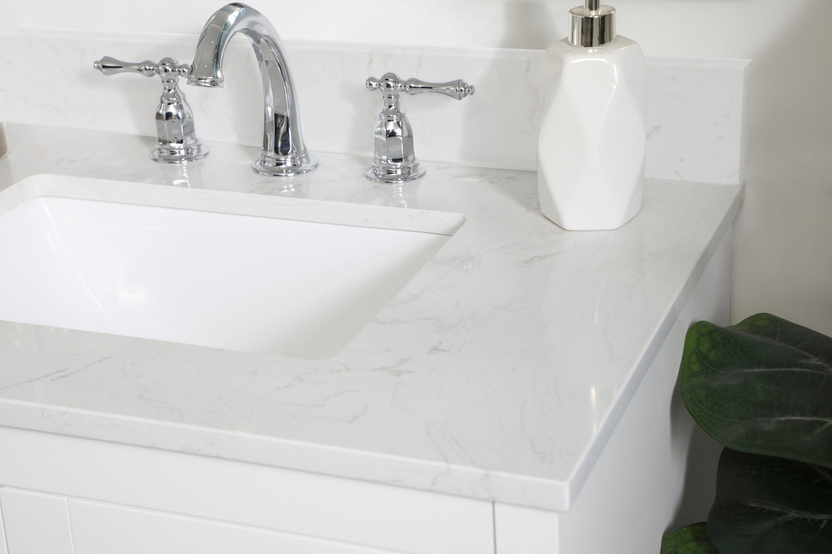 30 inch Single Bathroom Vanity in White with Backsplash