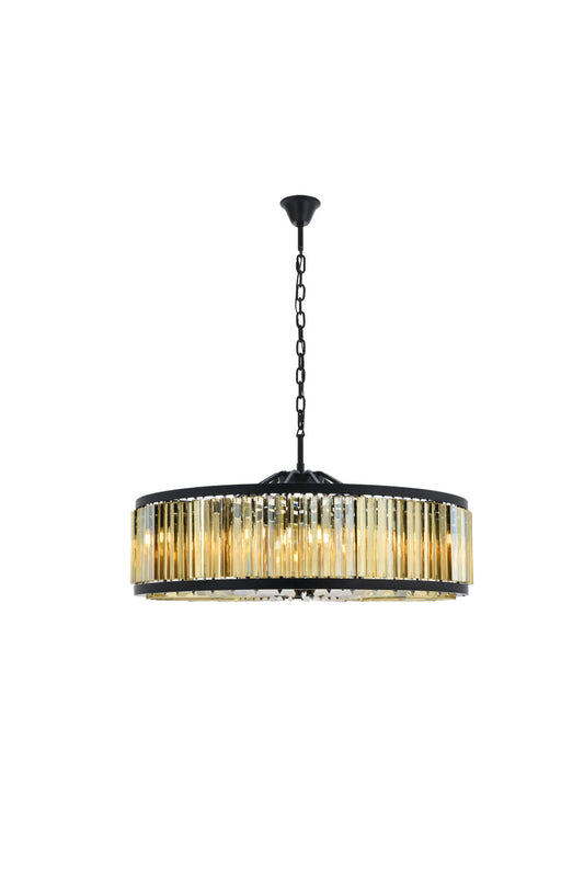 Chelsea 10 light Matte Black Chandelier Golden Teak (Smoky) Royal Cut Crystal