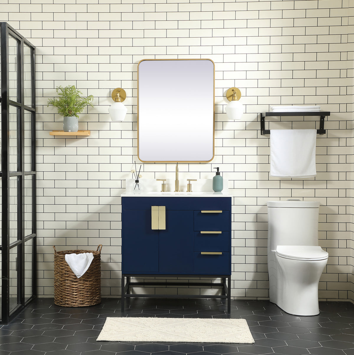 32 inch Single bathroom vanity in blue with backsplash