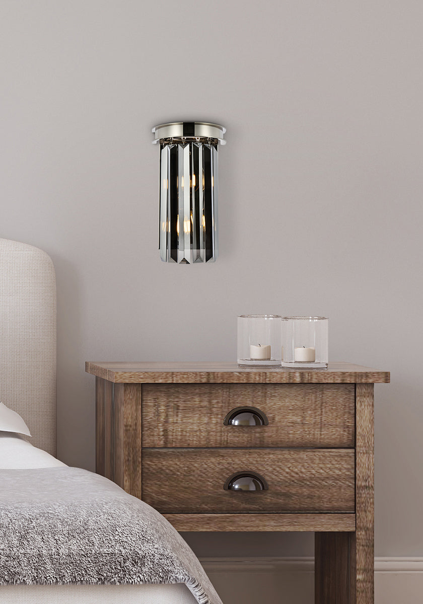 Sydney 2 light polished nickel Wall Sconce Silver Shade (Grey) Royal Cut Crystal