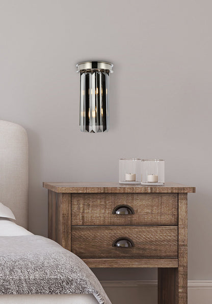 Sydney 2 light polished nickel Wall Sconce Silver Shade (Grey) Royal Cut Crystal