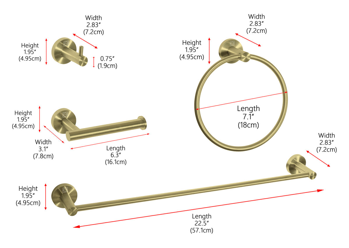 Freya 4-Piece Bathroom Hardware Set in Brushed Gold