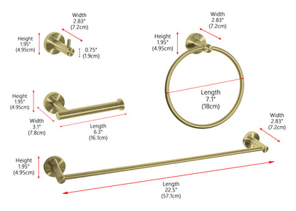 Freya 4-Piece Bathroom Hardware Set in Brushed Gold