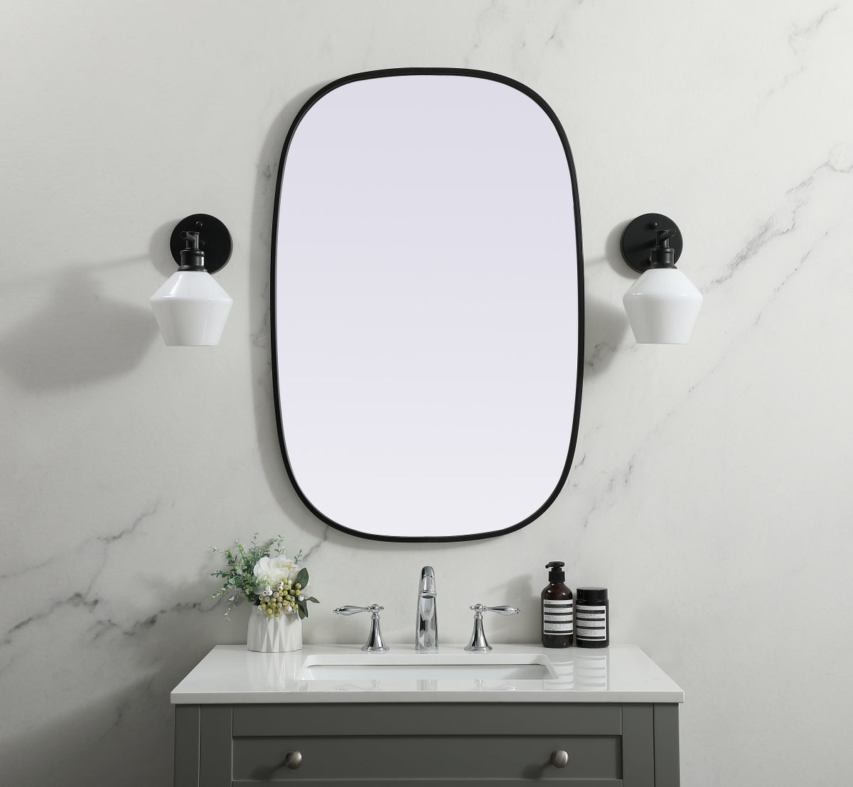 Metal Frame Oval Mirror 24x36 Inch in Black