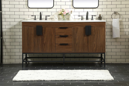 60 inch double bathroom vanity in walnut