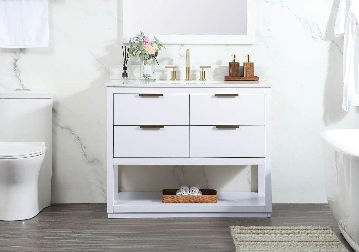 42 inch Single bathroom vanity in white with backsplash