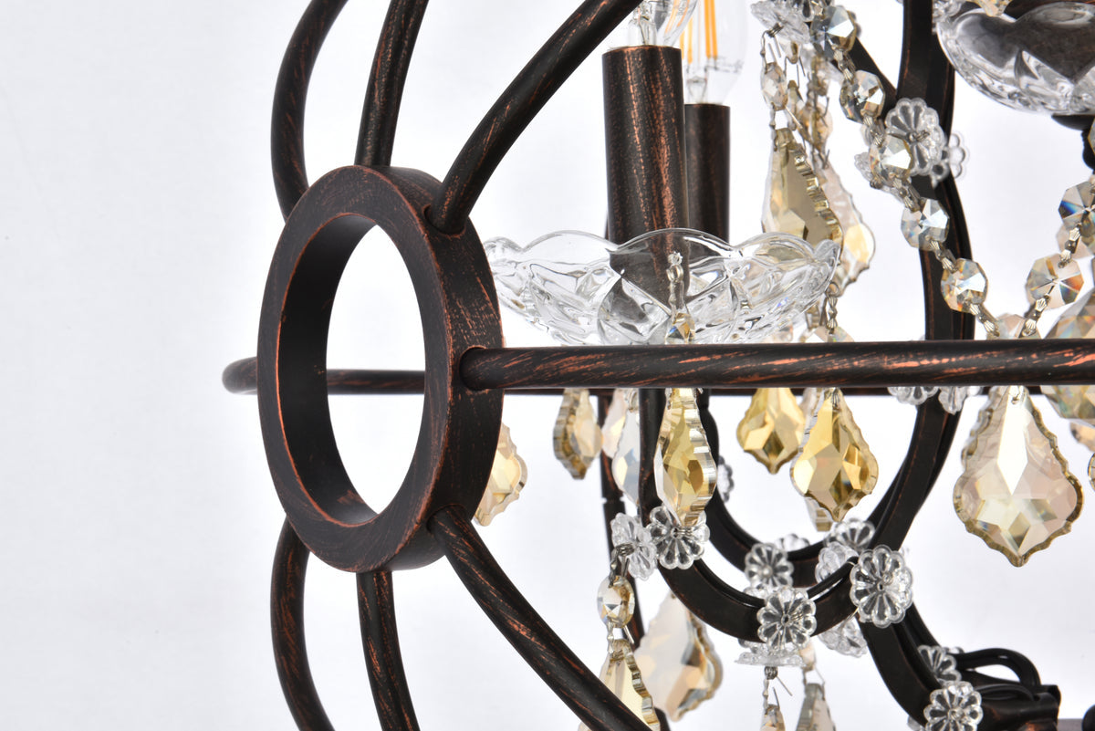 Geneva 5 light Dark Bronze Pendant Golden Teak (Smoky) Royal Cut crystal