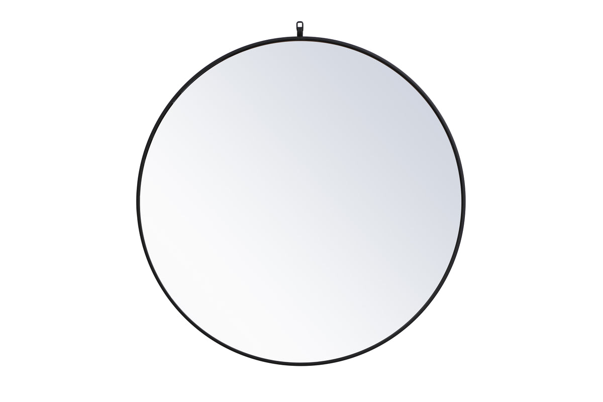 Metal frame round mirror with decorative hook 39 inch in Black