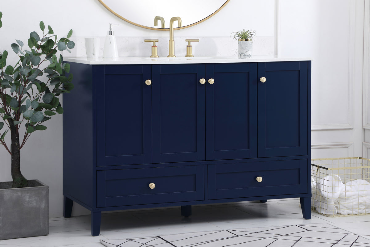 48 inch Single Bathroom Vanity in Blue with Backsplash