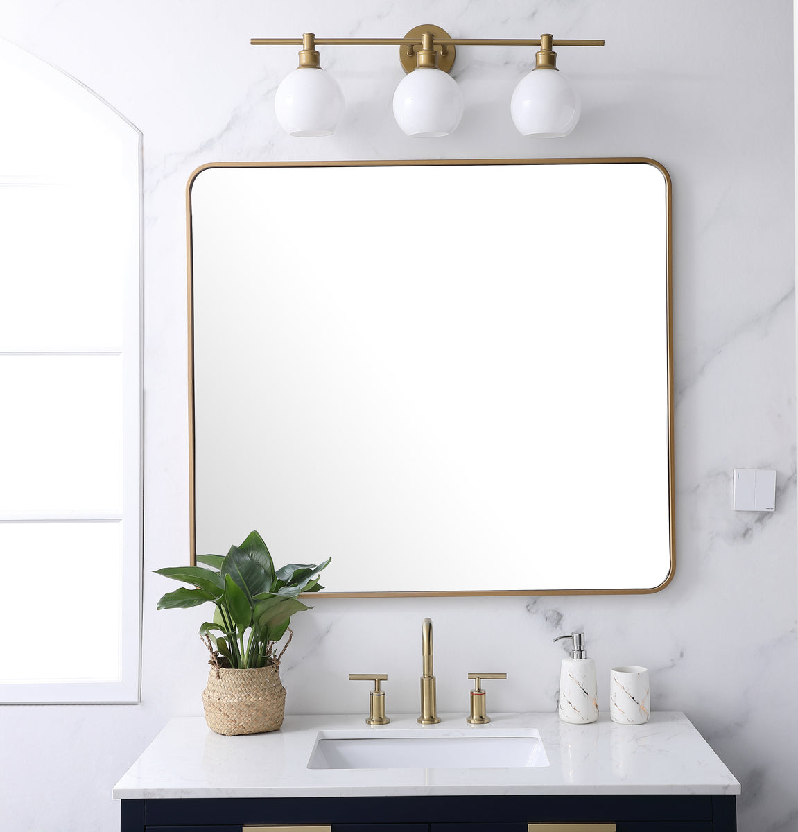 Soft corner metal rectangular mirror 36x40 inch in Brass
