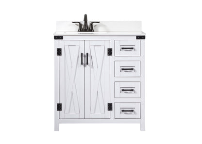 32 inch Single bathroom vanity in white with backsplash