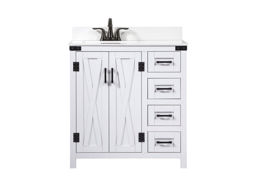 32 inch Single bathroom vanity in white with backsplash