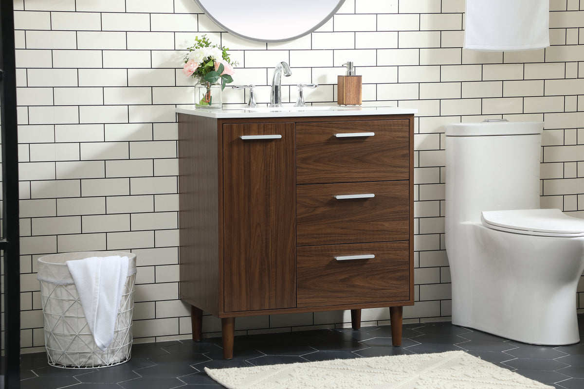 30 inch bathroom vanity in Walnut