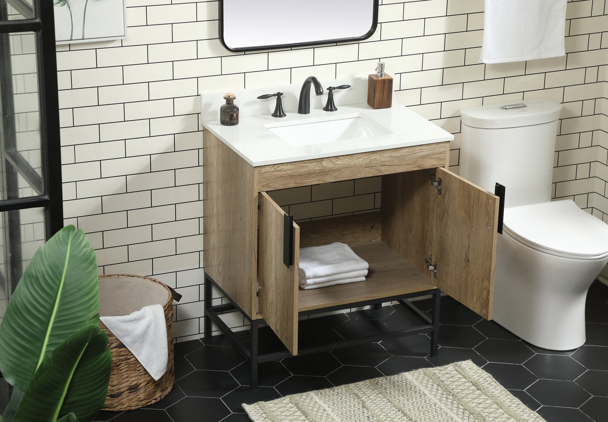 30 inch Single bathroom vanity in natural oak with backsplash