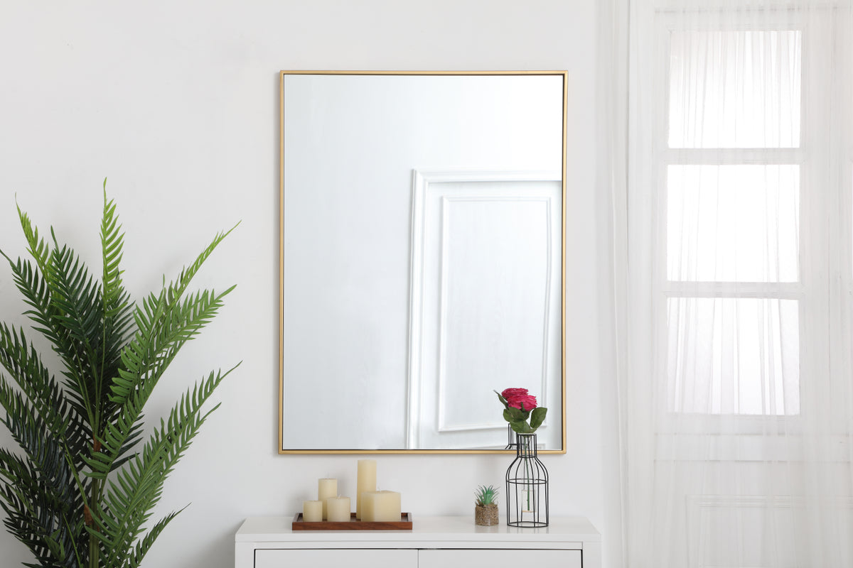 Metal frame rectangle mirror 30 inch in Brass