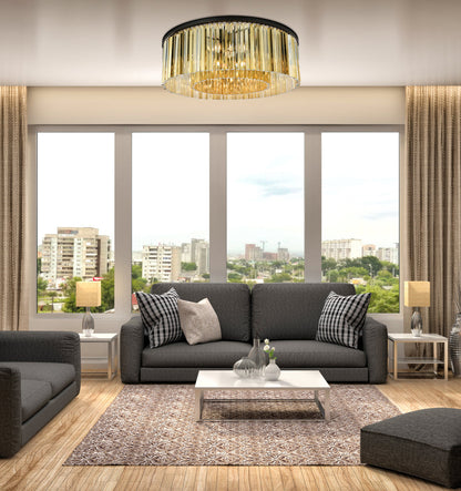 Sydney 10 light Matte Black Flush Mount Golden Teak (Smoky) Royal Cut Crystal