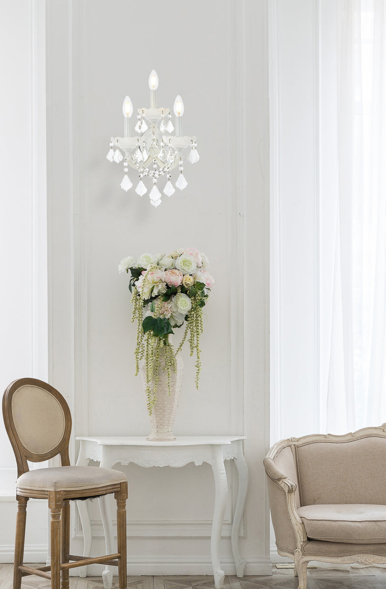 Maria Theresa 3 light white Wall Sconce Clear Royal Cut Crystal