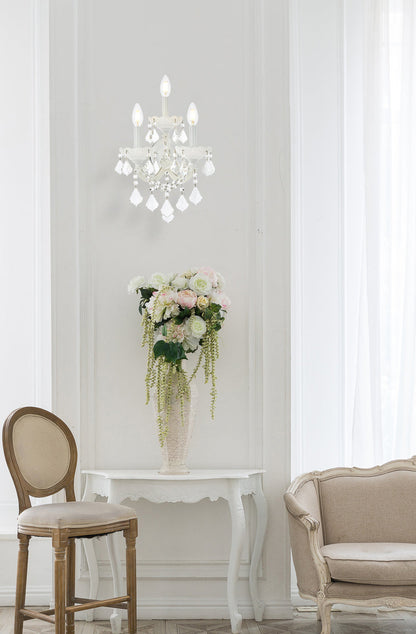 Maria Theresa 3 light white Wall Sconce Clear Royal Cut Crystal