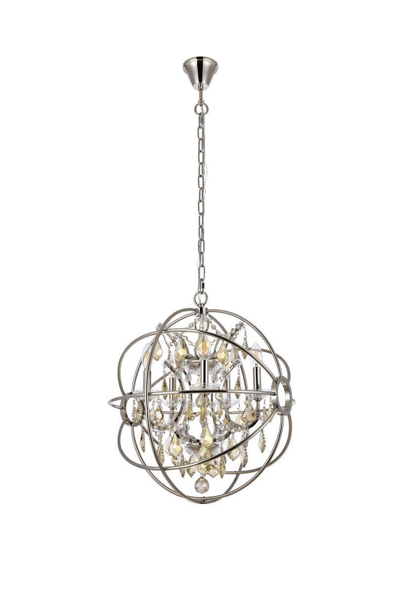 Geneva 5 light polished nickel Pendant Golden Teak (Smoky) Royal Cut crystal