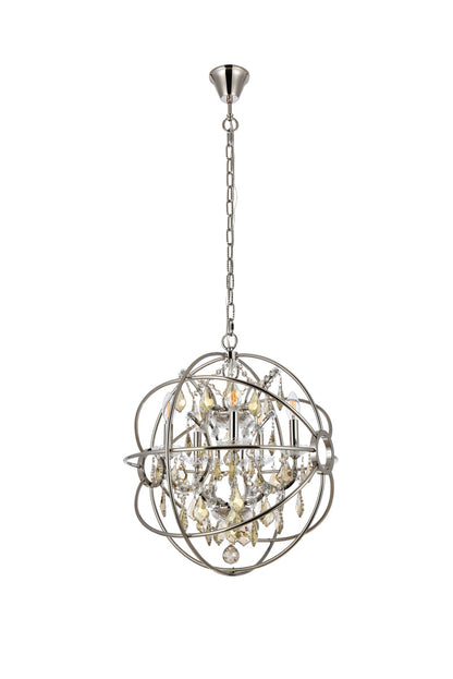 Geneva 5 light polished nickel Pendant Golden Teak (Smoky) Royal Cut crystal