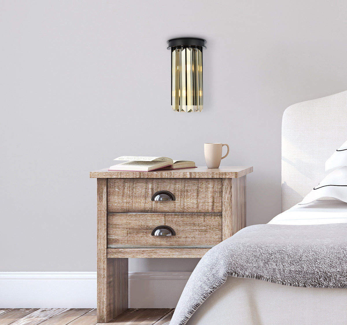 Sydney 2 light Matte Black Wall Sconce Golden Teak (Smoky) Royal Cut Crystal