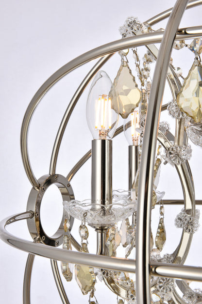 Geneva 5 light polished nickel Pendant Golden Teak (Smoky) Royal Cut crystal