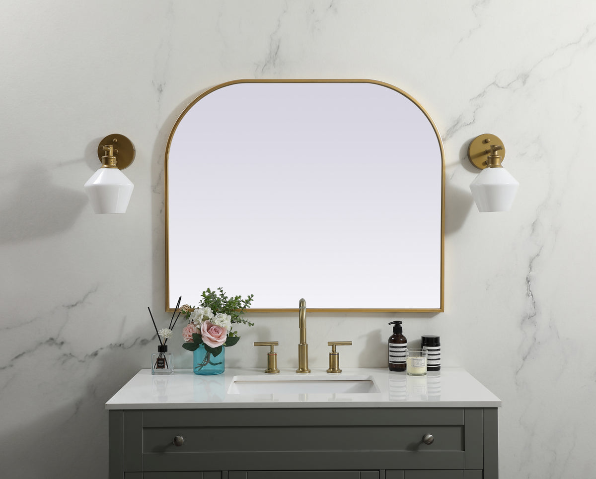 Metal Frame Arch Mirror 36x30 Inch in Brass