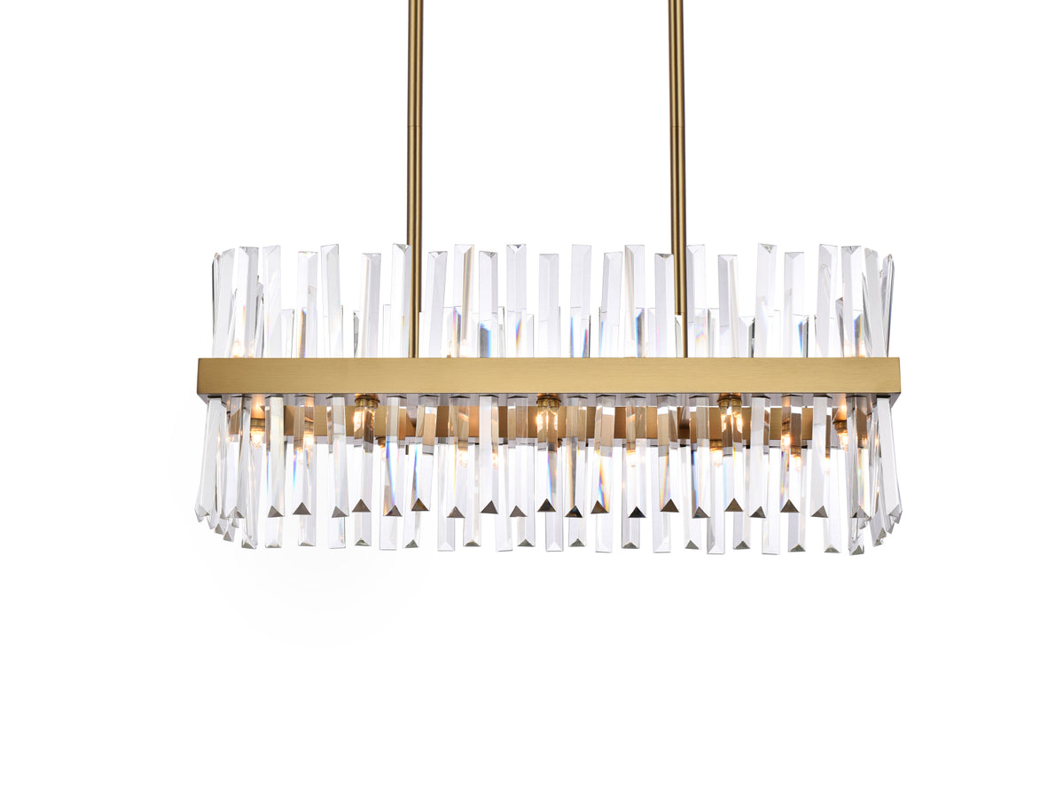 Serephina 30 inch crystal rectangle chandelier light in satin gold