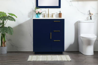 30 inch Single bathroom vanity in blue with backsplash
