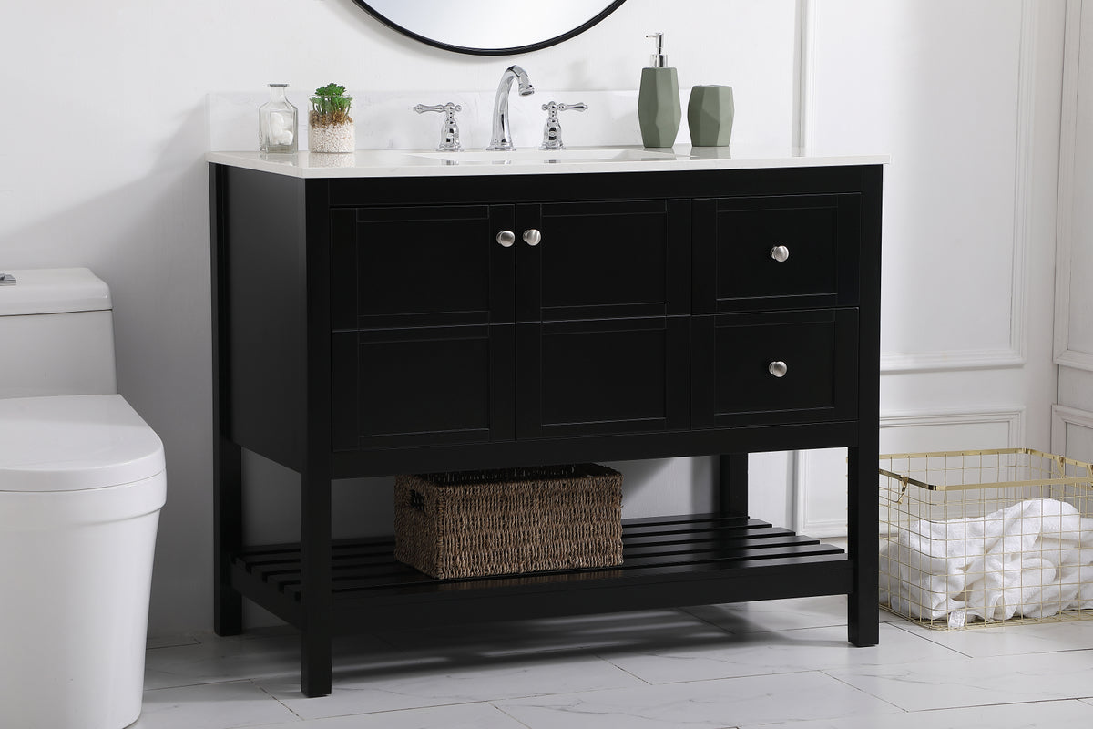 42 inch Single Bathroom Vanity in Black with Backsplash