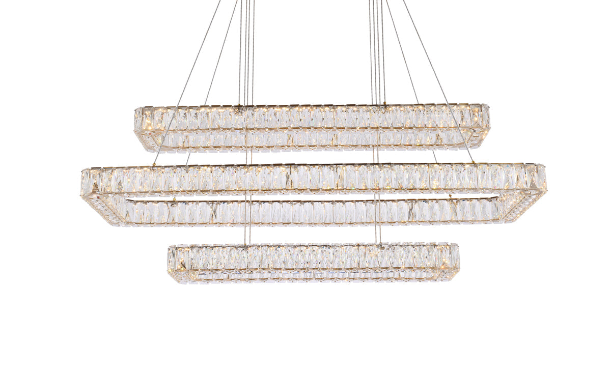 Monroe 50 inch LED triple rectangle pendant in gold