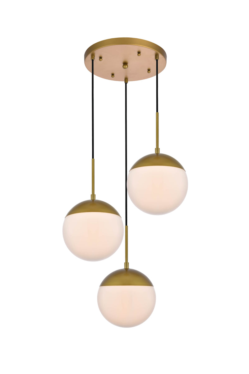 Eclipse 3 Lights Brass Pendant With Frosted White Glass