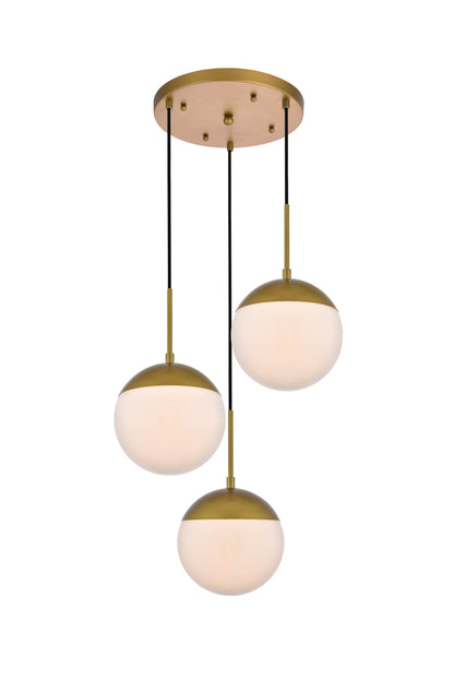Eclipse 3 Lights Brass Pendant With Frosted White Glass