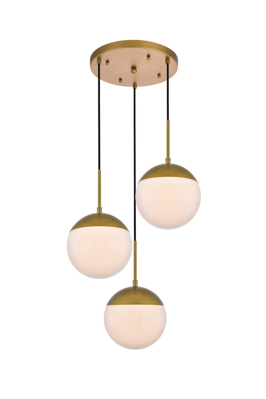 Eclipse 3 Lights Brass Pendant With Frosted White Glass