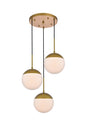 Eclipse 3 Lights Brass Pendant With Frosted White Glass