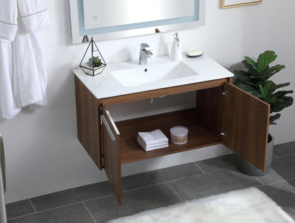 36 inch  Single Bathroom Floating Vanity in Walnut Brown