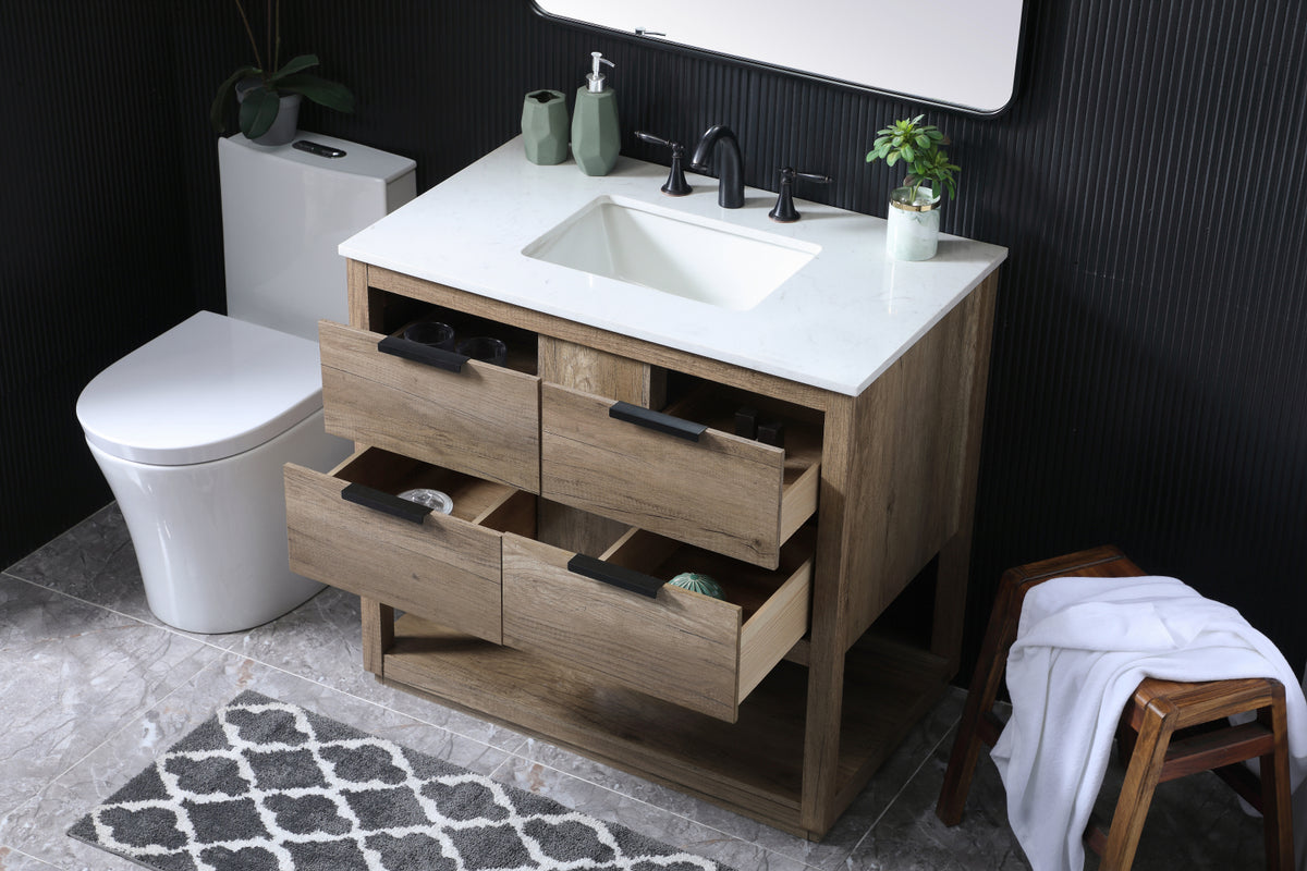 36 Inch SIngle Bathroom Vanity In Natural Oak